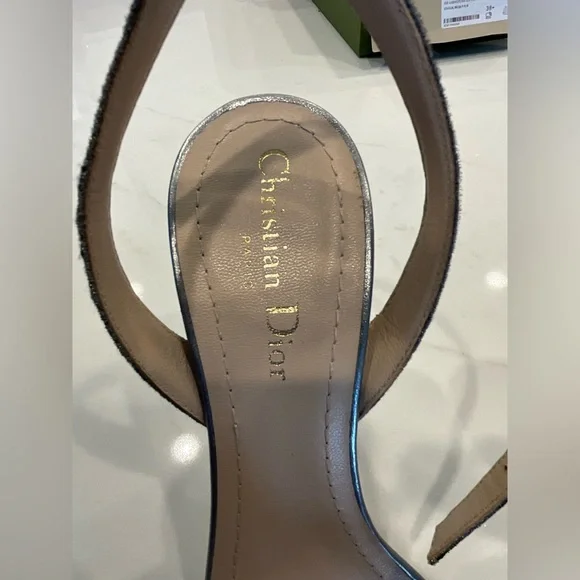 Dior Dway Heeled Sandals Metallic Thread Embroidery Strass size 38 - Picture 6 of 14